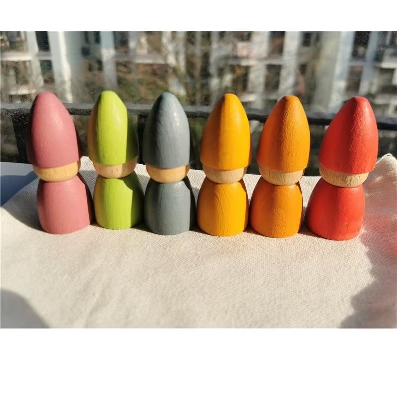 6Pcs Children Rainbow Wooden Peg Dolls Gnomes Colorful Beech Wood Creative Montessori Toys 2.9*7Cm