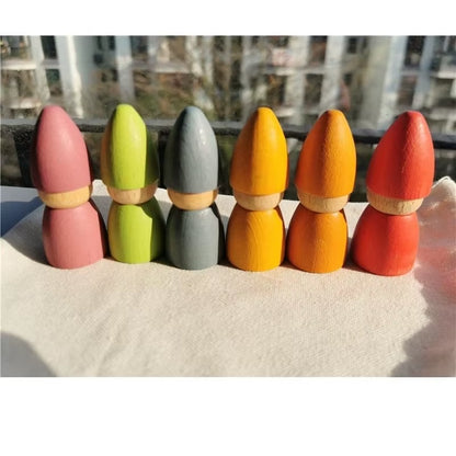 6Pcs Children Rainbow Wooden Peg Dolls Gnomes Colorful Beech Wood Creative Montessori Toys 2.9*7Cm