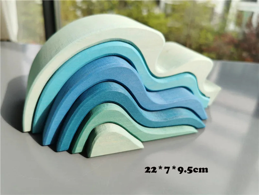 Montessori Wooden Toys Elemental Rainbow Stacking Blocks /Unpaint Wood Tree Building Stacking Car Volcano Coral Sea Wave