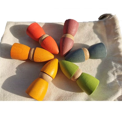 6Pcs Children Rainbow Wooden Peg Dolls Gnomes Colorful Beech Wood Creative Montessori Toys 2.9*7Cm