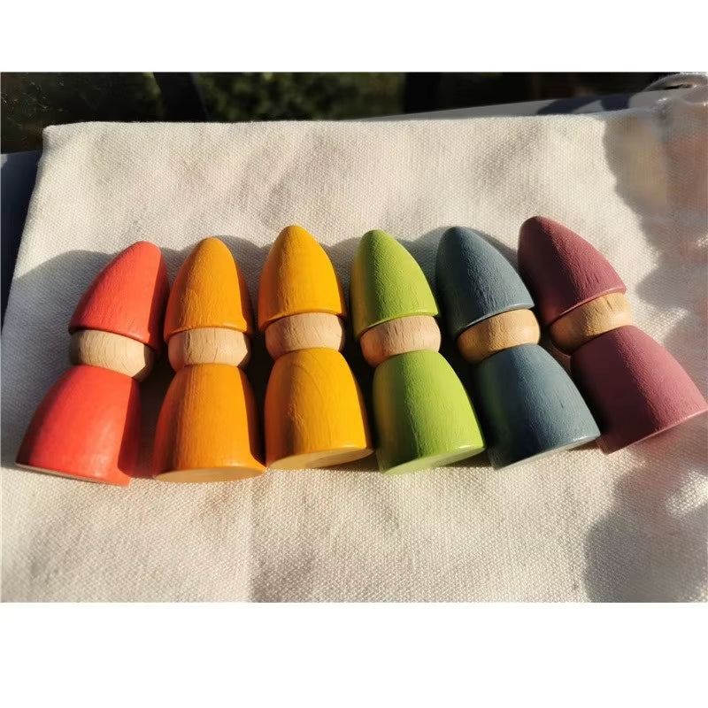 6Pcs Children Rainbow Wooden Peg Dolls Gnomes Colorful Beech Wood Creative Montessori Toys 2.9*7Cm