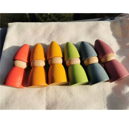 6Pcs Children Rainbow Wooden Peg Dolls Gnomes Colorful Beech Wood Creative Montessori Toys 2.9*7Cm