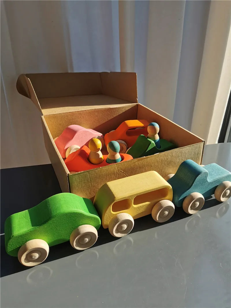 Montessori Wooden Toys Elemental Rainbow Stacking Blocks /Unpaint Wood Tree Building Stacking Car Volcano Coral Sea Wave