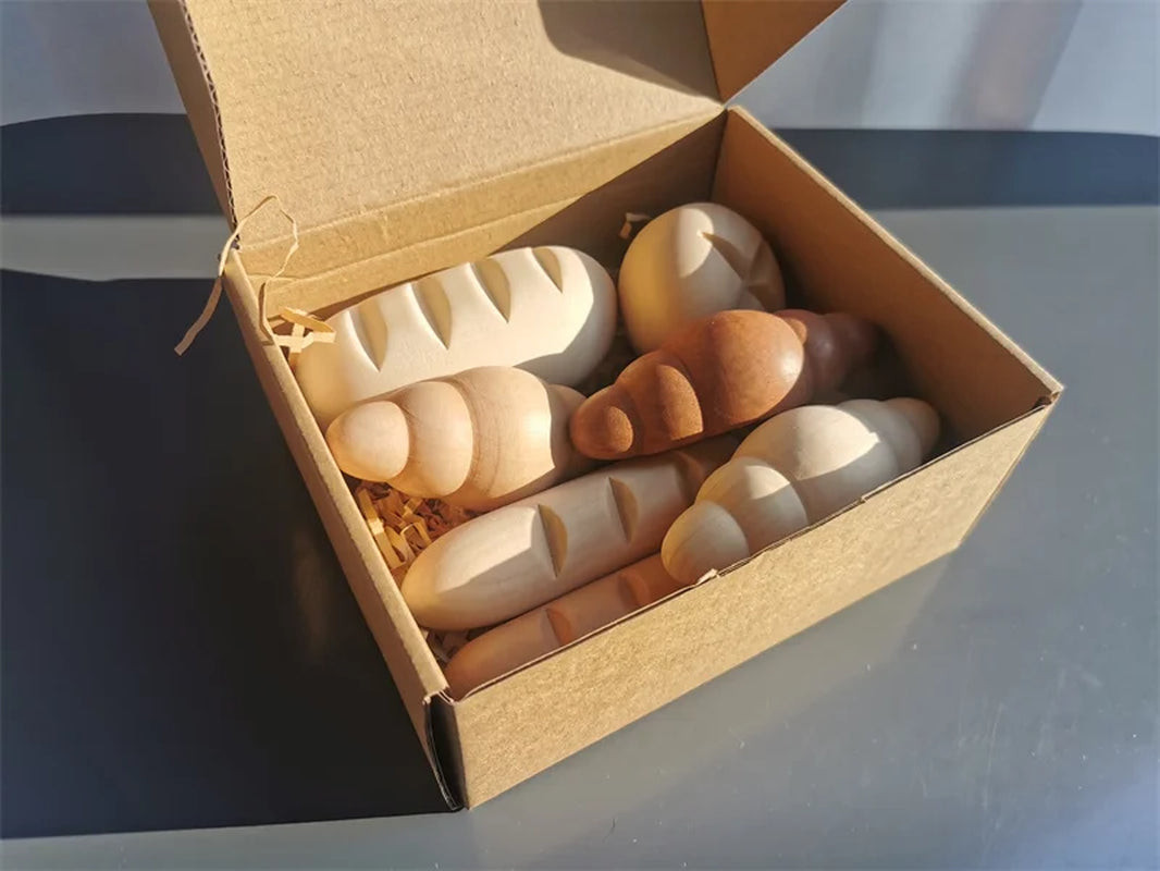 Kids Montessori Wood Toys Wooden Eggs Unpaint Sensory Kitchen Bowl Teapot Cups Toaster Baguette Early Learning Gift