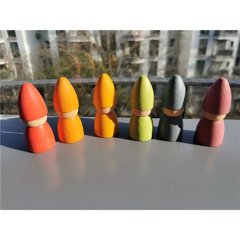 6Pcs Children Rainbow Wooden Peg Dolls Gnomes Colorful Beech Wood Creative Montessori Toys 2.9*7Cm
