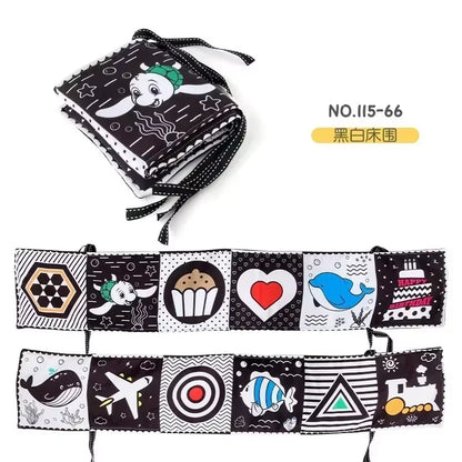 Sensory Cloth Book High Contrast Baby Toys 0-12 Months Newborn Crib Toys Black and White Animal Cloth Books Montessori Baby Book