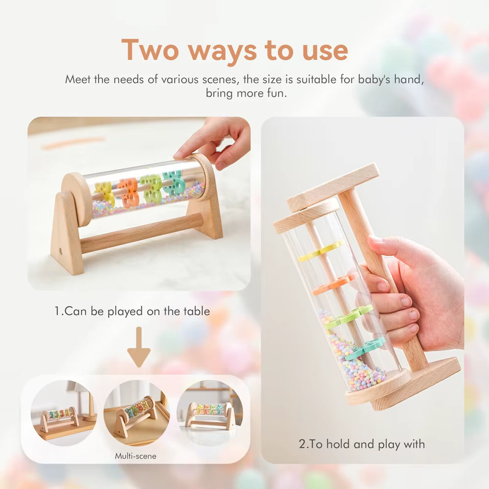 Montessori Rain Stick Toy for Babies Wooden Rainmaker Musical Shaker,Sensory Educational Instrument for Toddlers 6-12 Months