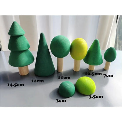 Montessori Wooden Toys Elemental Rainbow Stacking Blocks /Unpaint Wood Tree Building Stacking Car Volcano Coral Sea Wave