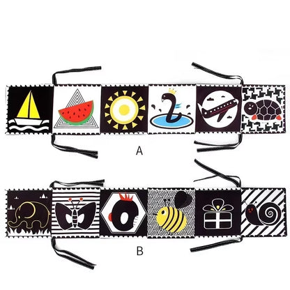 Sensory Cloth Book High Contrast Baby Toys 0-12 Months Newborn Crib Toys Black and White Animal Cloth Books Montessori Baby Book