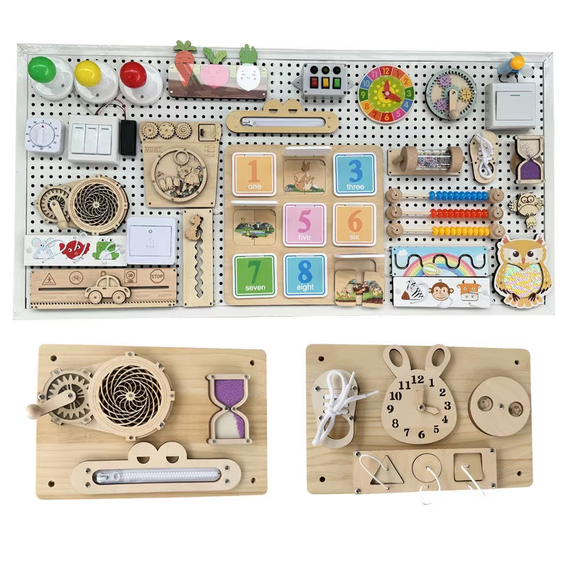 Montessori Busy Board DIY Accessories Wooden Toys Busyboard Baby Fine Motor Skills Activity Board Educational Toys for Children
