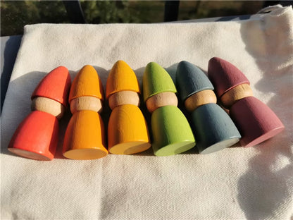 6Pcs Children Rainbow Wooden Peg Dolls Gnomes Colorful Beech Wood Creative Montessori Toys 2.9*7Cm