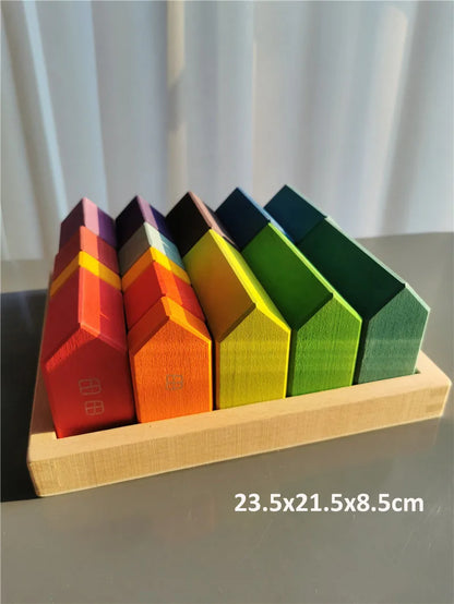 Montessori Wooden Toys Elemental Rainbow Stacking Blocks /Unpaint Wood Tree Building Stacking Car Volcano Coral Sea Wave