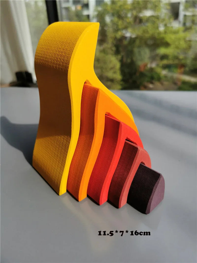 Montessori Wooden Toys Elemental Rainbow Stacking Blocks /Unpaint Wood Tree Building Stacking Car Volcano Coral Sea Wave