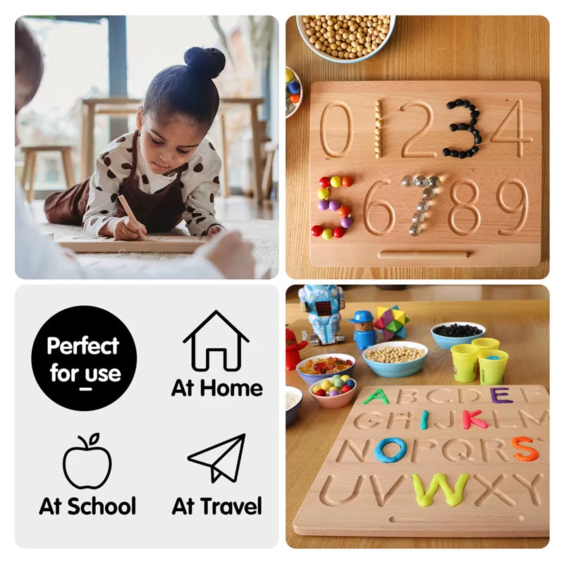 Montessori Tracing Board Wooden Toy for Girls Boy Double Sided Uppercase & Lowercase Letters Number Educational Game Toy Product