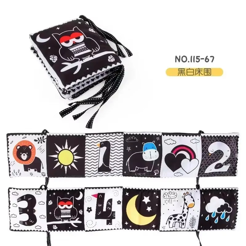 Sensory Cloth Book High Contrast Baby Toys 0-12 Months Newborn Crib Toys Black and White Animal Cloth Books Montessori Baby Book