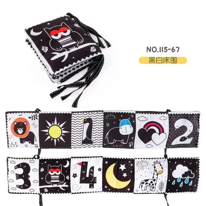 Sensory Cloth Book High Contrast Baby Toys 0-12 Months Newborn Crib Toys Black and White Animal Cloth Books Montessori Baby Book