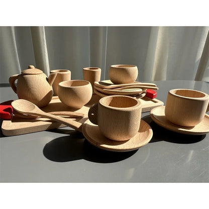 Kids Montessori Wood Toys Wooden Eggs Unpaint Sensory Kitchen Bowl Teapot Cups Toaster Baguette Early Learning Gift