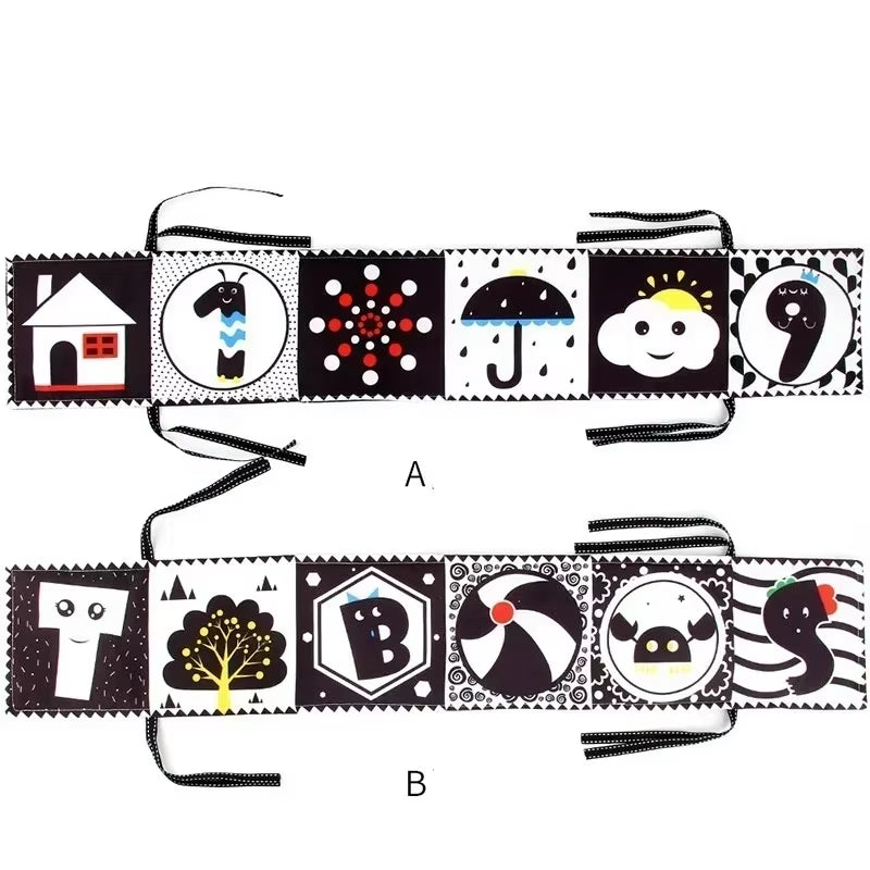 Sensory Cloth Book High Contrast Baby Toys 0-12 Months Newborn Crib Toys Black and White Animal Cloth Books Montessori Baby Book