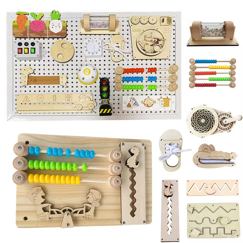 Montessori Busy Board DIY Accessories Wooden Toys Busyboard Baby Fine Motor Skills Activity Board Educational Toys for Children