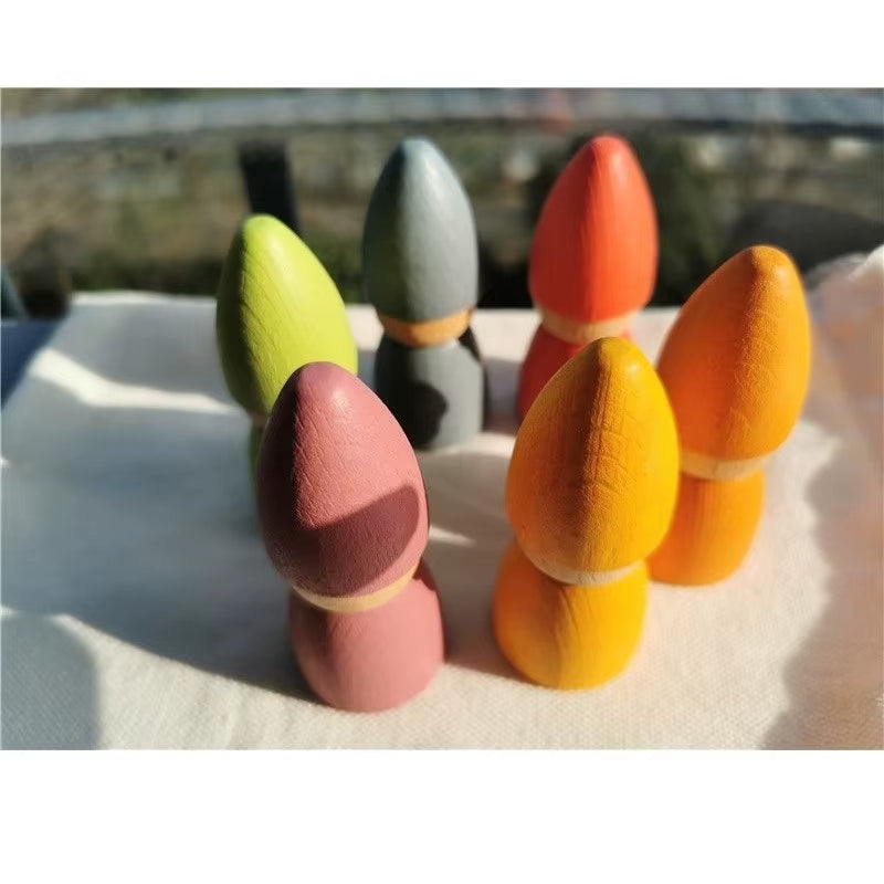 6Pcs Children Rainbow Wooden Peg Dolls Gnomes Colorful Beech Wood Creative Montessori Toys 2.9*7Cm