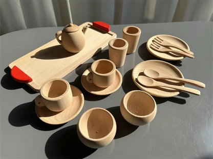 Kids Montessori Wood Toys Wooden Eggs Unpaint Sensory Kitchen Bowl Teapot Cups Toaster Baguette Early Learning Gift