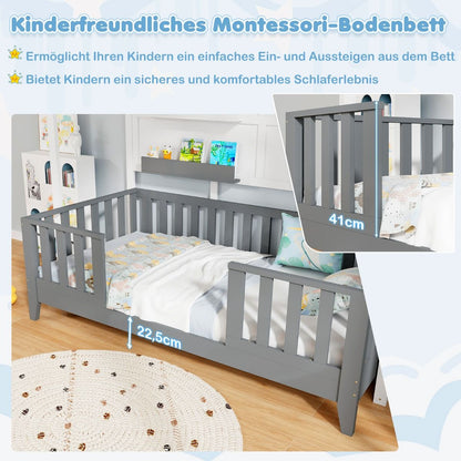 Hausbett 90 X 200 Cm Kinderbett Mit Rausfallschutz Und 2 Regalen Holzbett in Hausform Mit Fenster Weiß + Grau