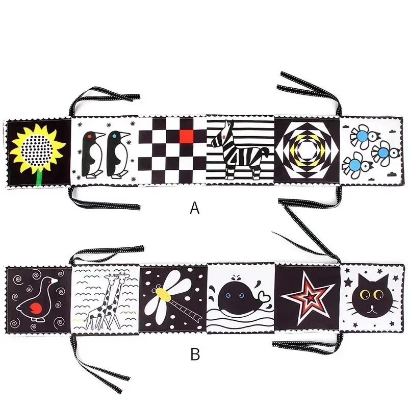 Sensory Cloth Book High Contrast Baby Toys 0-12 Months Newborn Crib Toys Black and White Animal Cloth Books Montessori Baby Book
