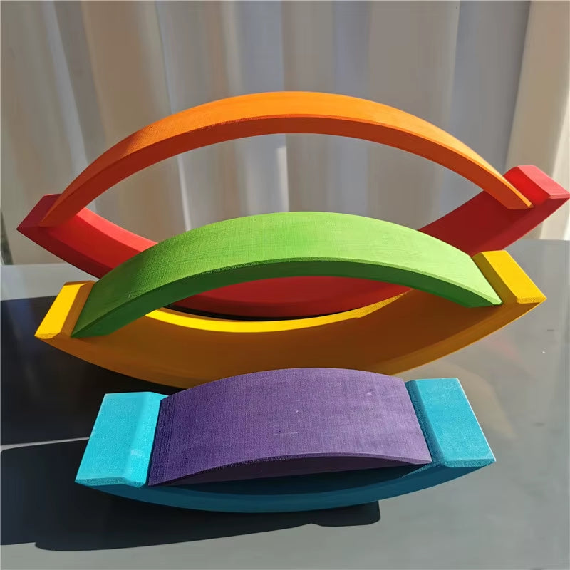 Montessori Wooden Toys Elemental Rainbow Stacking Blocks /Unpaint Wood Tree Building Stacking Car Volcano Coral Sea Wave