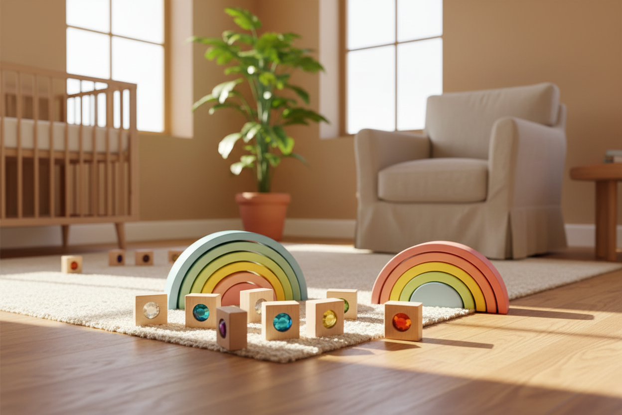 Montessori-Spielzeug im modernen Wohnzimmer